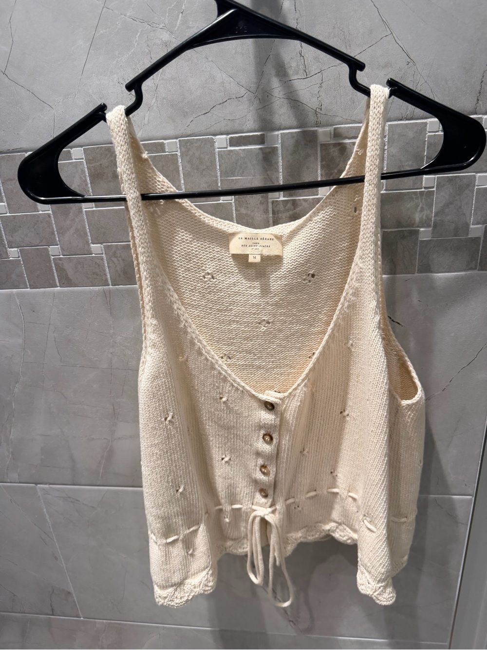 Sézane Giselle Top Cream Knit Button-Front Tank - Picture 4 of 8